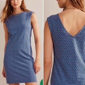 Boden 14R Floral Sleeveless Jersey Shift Dress Mini Sheath Mini Open Back Short